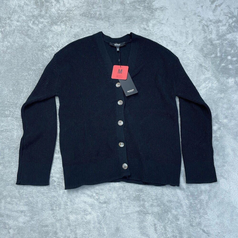 Hudson Women's M Buttondown Cardigan Black Cotton e0569 - Picture 2 of 7